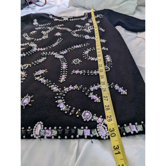 ANNE KLEIN by Sadimara Vtg Sweater Womens Sz L Black Embellished Beads Glam 90s - Picture 13 of 13